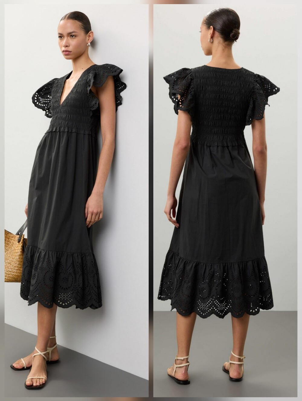 Rails Clementine Eyelet Midi Dress V-Neck Short Sleeves Size M